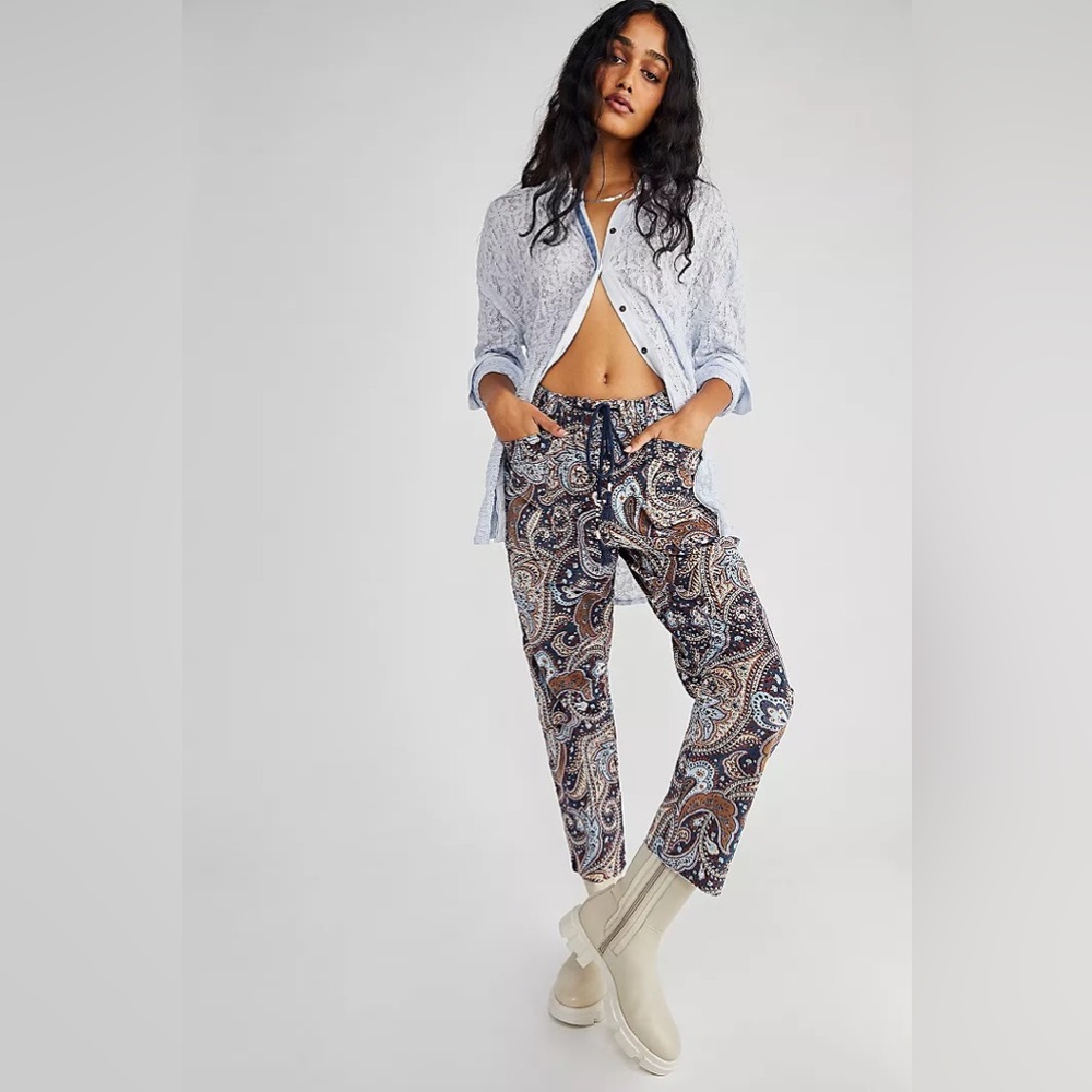 Free People City Slouch Blue Paisley XS
